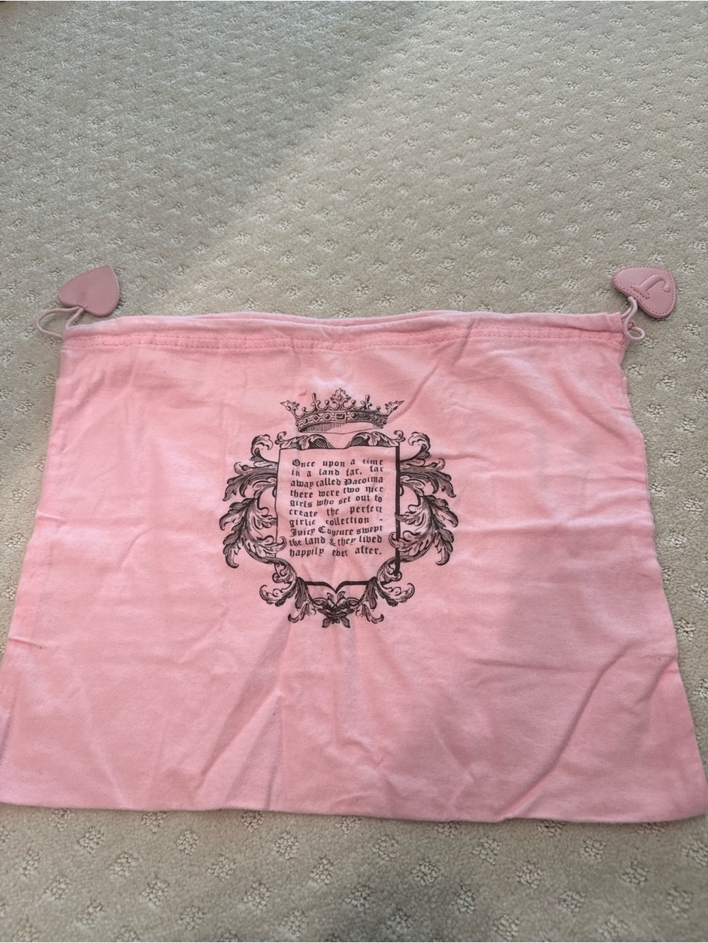 Vintage Juicy Couture Pink Velour Dust Bag Fairy Tale Graphic Heart Drawstring